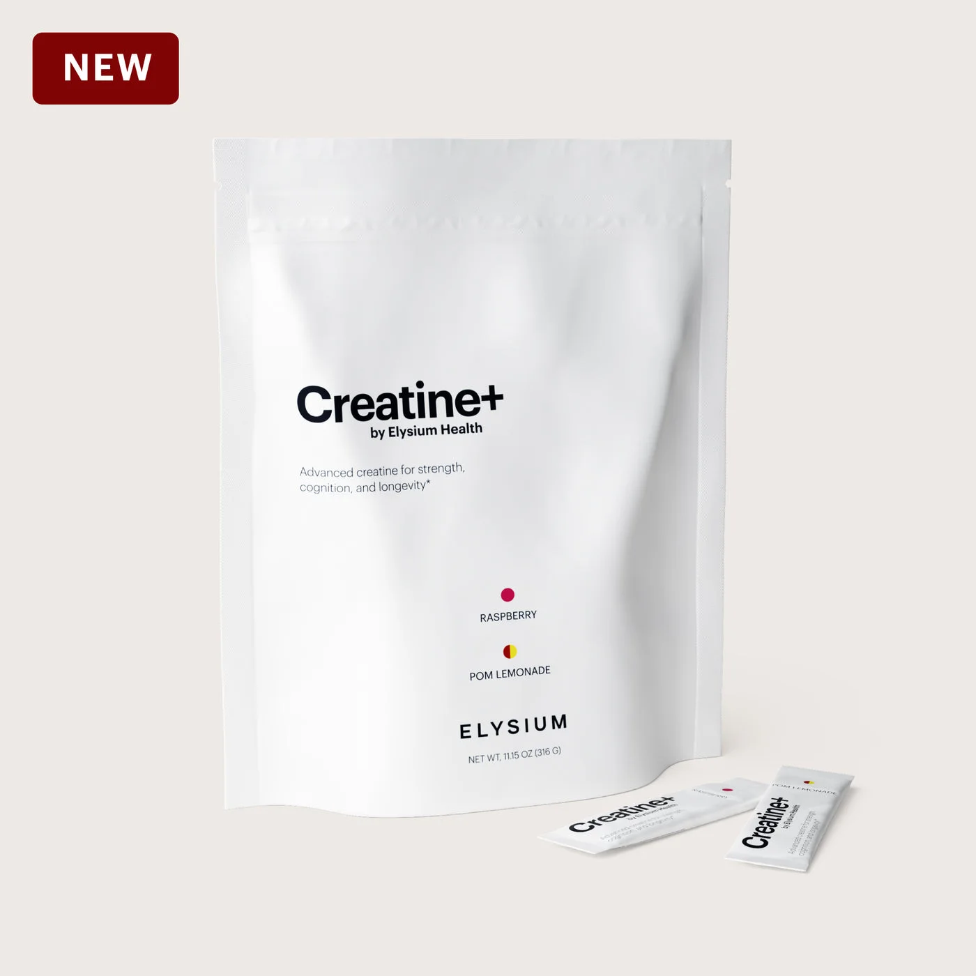 Creatine+ pouch with raspberry and pomegranate lemonade daily stick packs